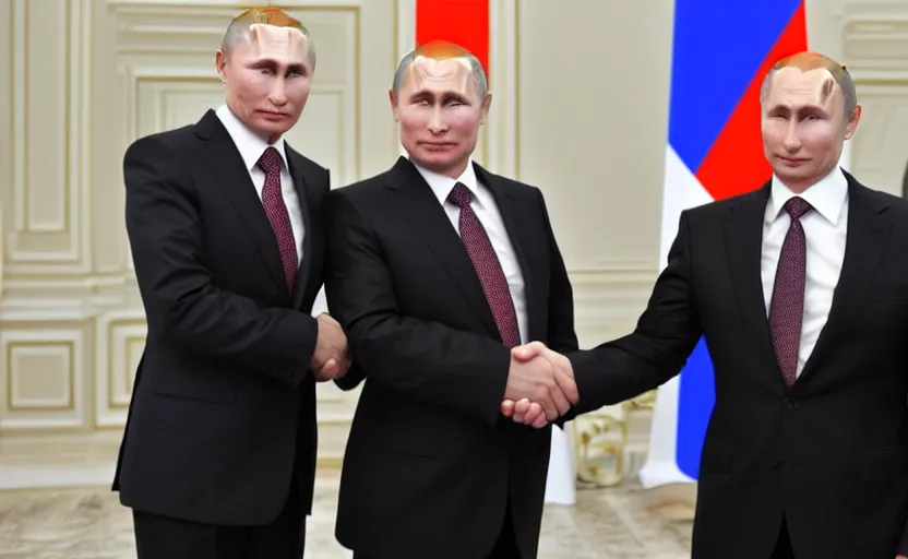 Image similar to putin shaking hands with billy herrington, political tv programme, 1 0 8 0 p