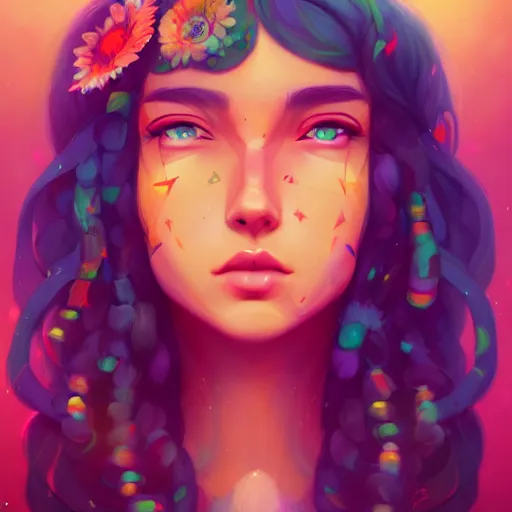 Image similar to portrait of a beautiful hippie, art by lois van baarle and ross tran and sam yang, digital art, high detail, sharp focus, trending on artstation, deviantart, pinterest, 4 k uhd image