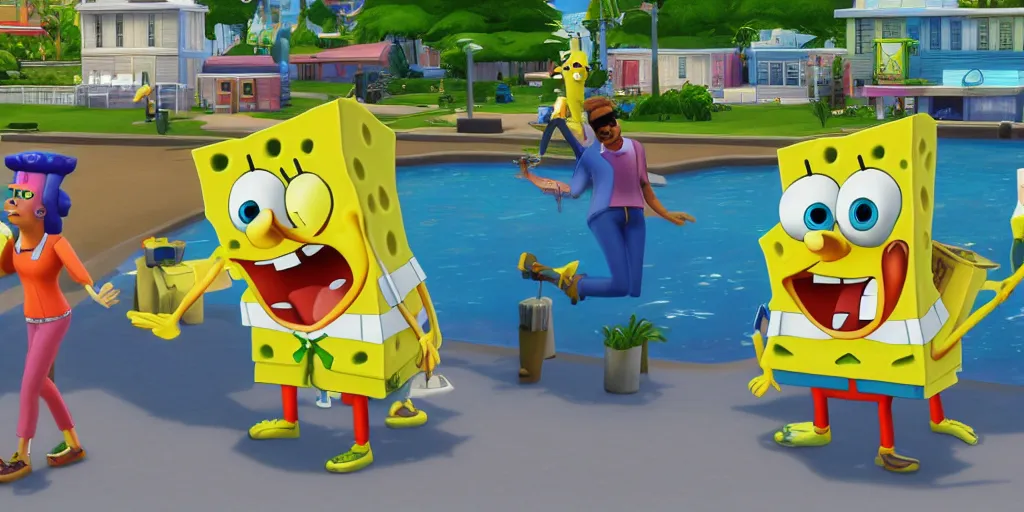 Image similar to SpongeBob in the sims 4, trending on artstation, hyper realism, 8k.