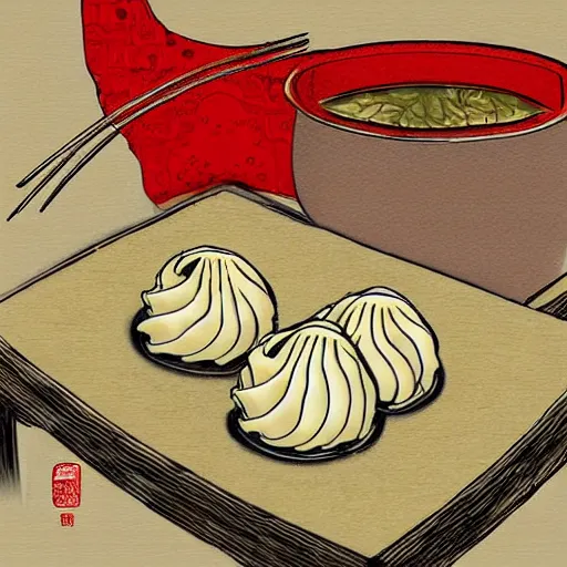 Image similar to shanghai xiao long bao, digital art, style of traditional chinese painting