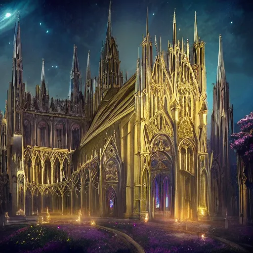 Image similar to starlight, gothic architecture, beautiful, opulent, matte painting, shimmering