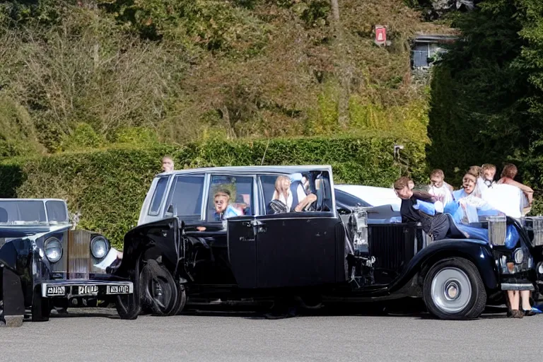 Image similar to Group of teenagers push Rolls-Royce into lake