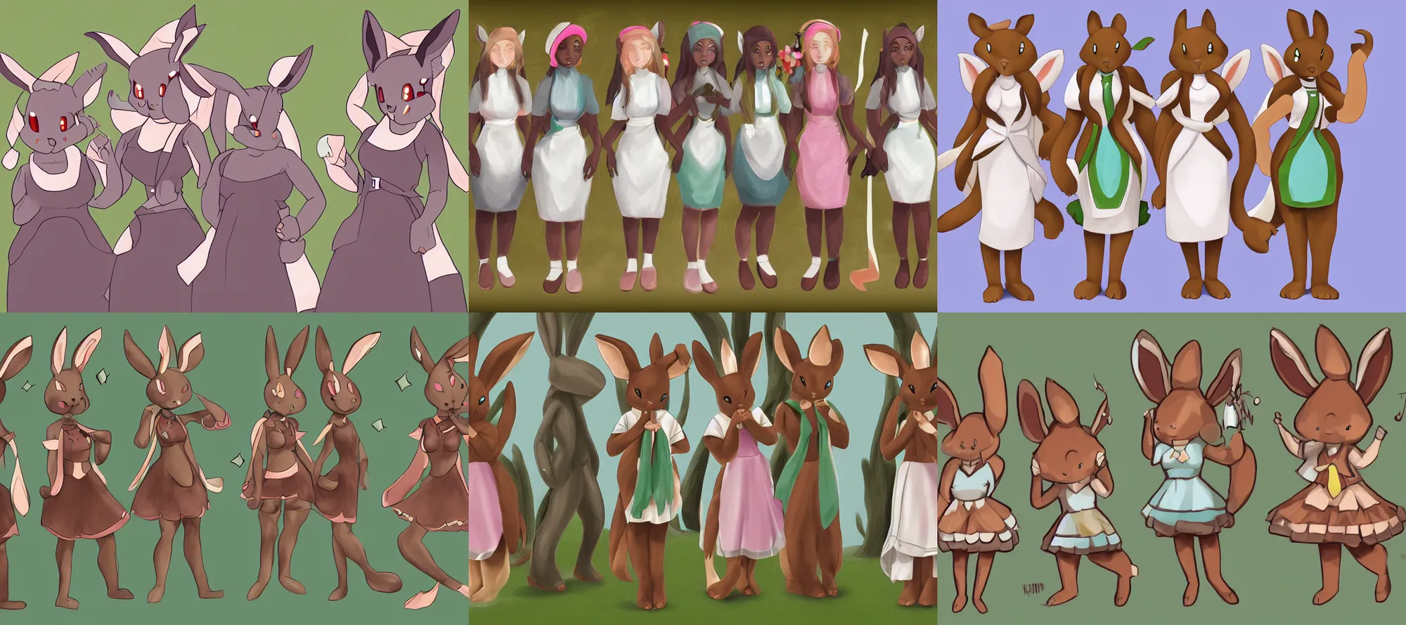 Prompt: digital painting of lopunny anthro girls dressed like (mormom missionaries)