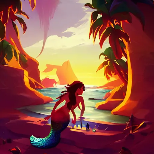 Image similar to painting mermaid treasure on sea of thieves game avatar hero smooth face median photoshop filter cutout vector, behance hd by jesper ejsing, by rhads, makoto shinkai and lois van baarle, ilya kuvshinov, rossdraws global illumination