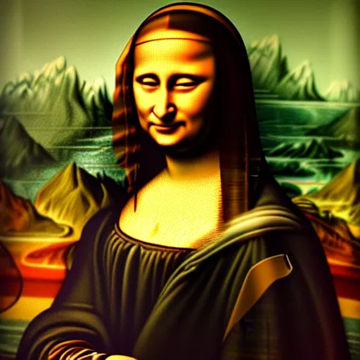 Image similar to Vladimir Putin as Mona Lisa