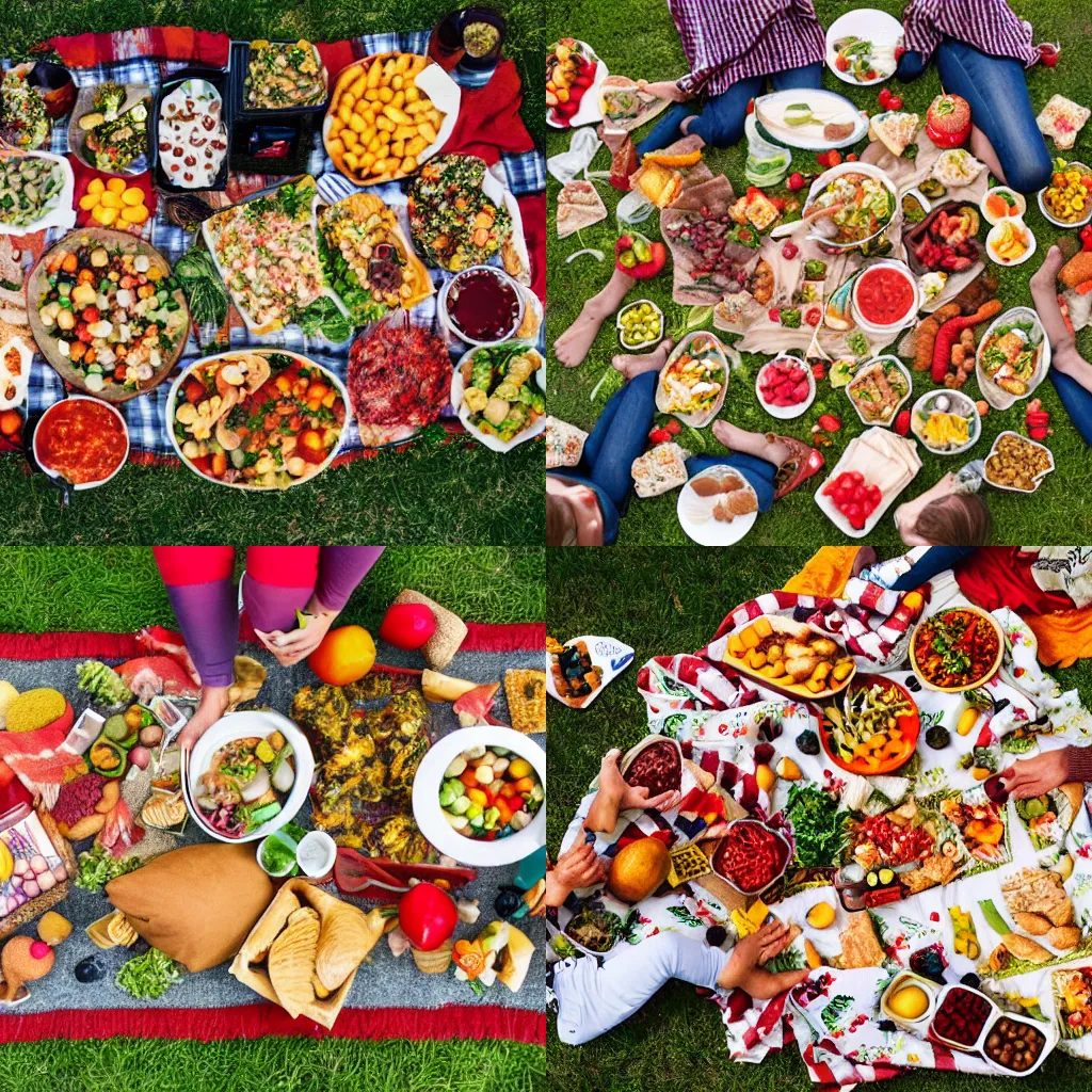 Picknick Blanket Filled With Rotten And Spoiled Food Stable 