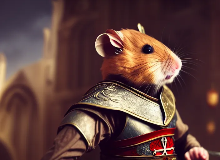 Prompt: hamster in assassins creed uniform. fantasy magic style. highly detailed 8 k. intricate. lifelike. soft light. sony a 7 r iv 5 5 mm. [ cinematic post - processing ].