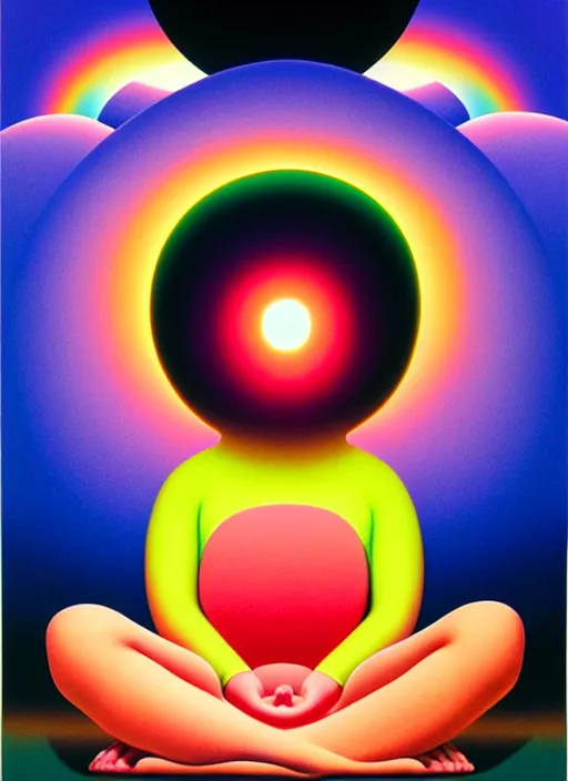 Image similar to meditaiting by shusei nagaoka, kaws, david rudnick, airbrush on canvas, pastell colours, cell shaded!!!, 8 k