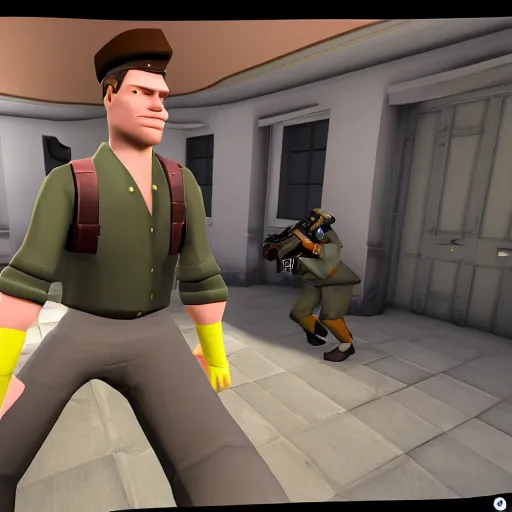 Prompt: jerma985 in tf2, full body, wide shot, portrait, unreal engine, in game screenshot, high definition, detailed