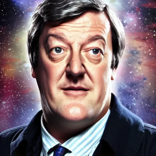 Prompt: stephen fry as doctor who, bbc promotional artwork