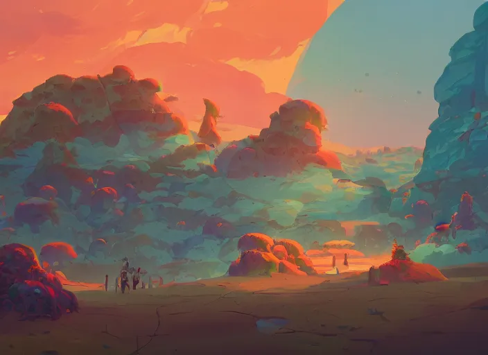 Image similar to concept art of a landscape made of donuts, cel shaded, in the style of makoto shinkai and moebius and peter mohrbacher and anton fadeev