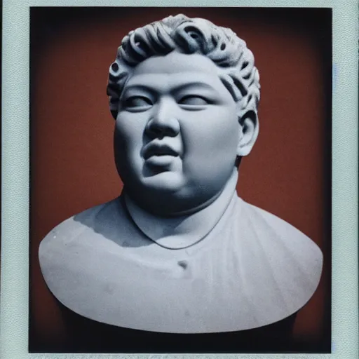 Prompt: Polaroid photo of fragmented greek sculpture of Kim Jong Un