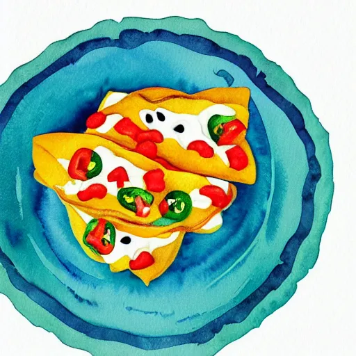 Image similar to watercolor nachos with cheese and jalapeno illustrations, white background, drawing, cartoon, in the style of shyama golden