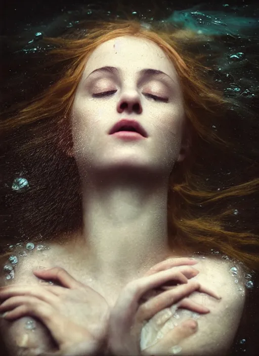 Prompt: Kodak Portra 400, 8K, soft light, volumetric lighting, highly detailed, britt marling style 3/4 by Martin Stranka , extreme Close-up portrait photography of a beautiful woman how pre-Raphaelites with her eyes closed,inspired by Ophelia by Martin Stranka, the face emerges from water of Pamukkale, underwater face, hair are intricate with highly detailed realistic beautiful brunches and flowers like crown, Realistic, Refined, Highly Detailed, soft blur background, outdoor soft pastel lighting colors scheme, outdoor fine art photography, Hyper realistic, photo realistic