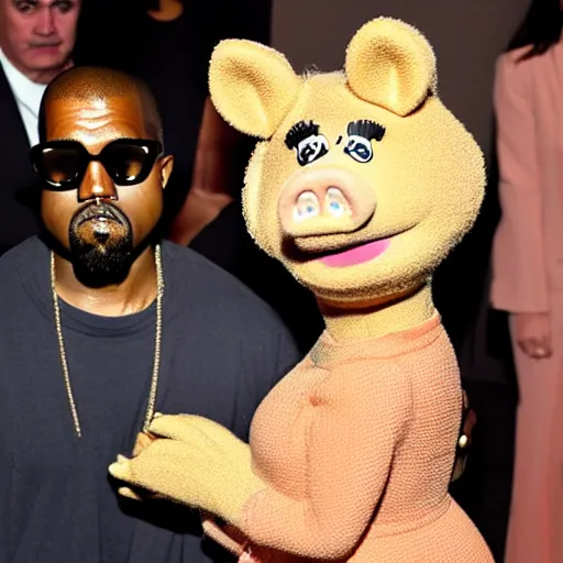 Prompt: kanye west dressed as miss piggy