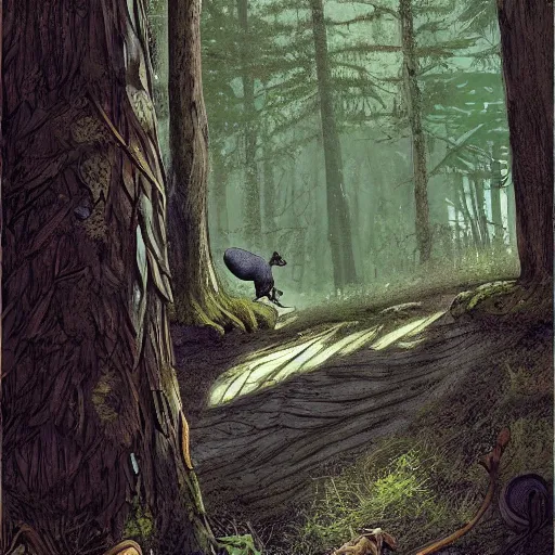 Prompt: giant rat in the woods of Maine, behind a cabin, felix Kelly, digital art, artstation, Michael Whelan, cinematic, mysterious