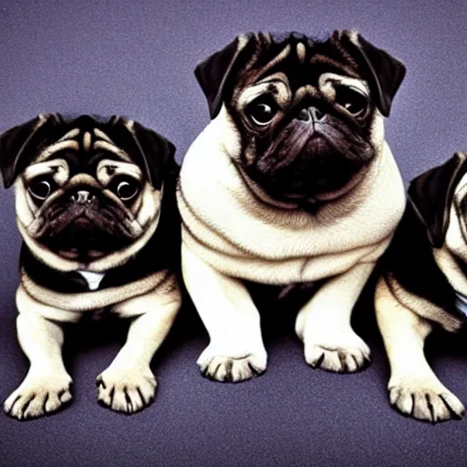 Image similar to “Extremely obese pugs, solid colour background”