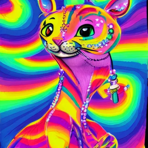 Image similar to Lisa Frank artwork, courtroom sketch