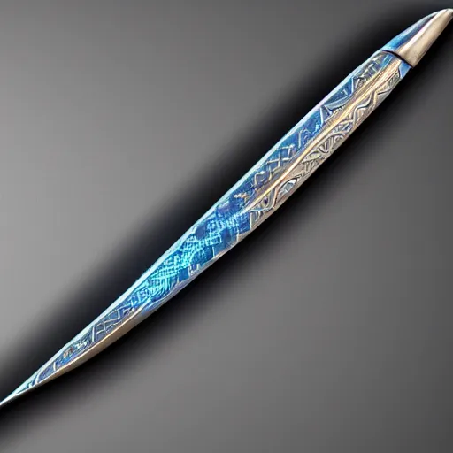Image similar to arabian saber, object, close - up, blue edge, curved blade, obsidian metal, artstation, intricate