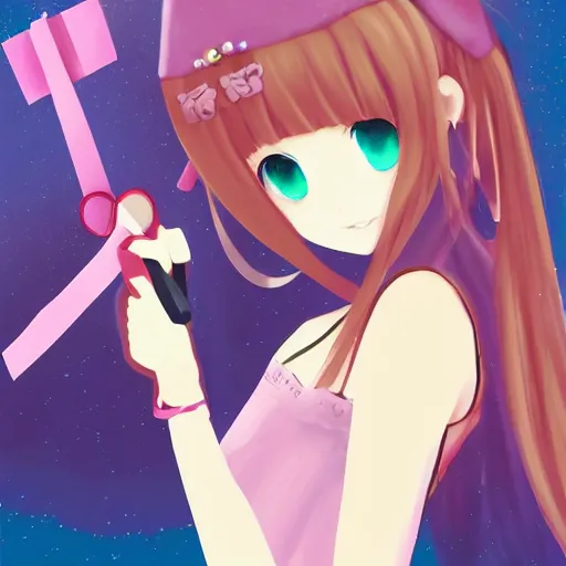 Image similar to portrait of a cute girl holding a scissors, anime digital art,