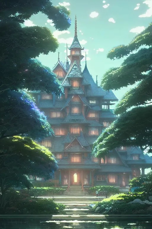 Image similar to crystal castle, exquisite details, denoised, mid view, by artsation, greg rutkowski, makoto shinkai, takashi takeuchi, studio ghibli