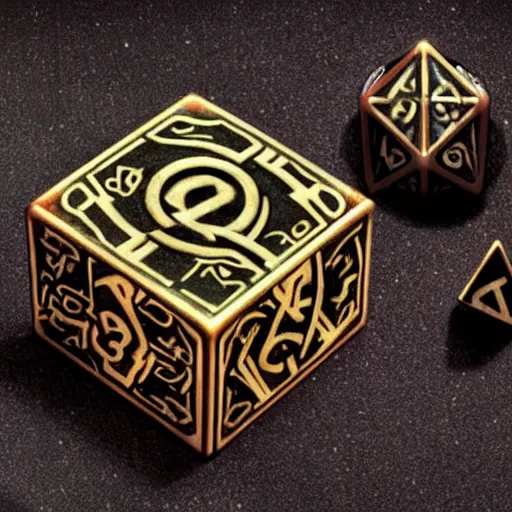 Image similar to dungeon and dragons dice with glowing runes, realistic photography, high detailed