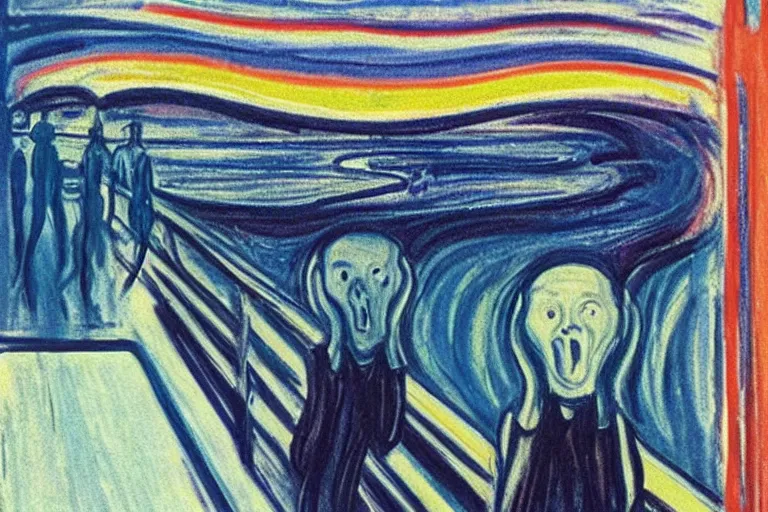 Prompt: Edvard Munch's 'kanye west in the style of the scream', painting, expressionism, ((((((kanye west))))))
