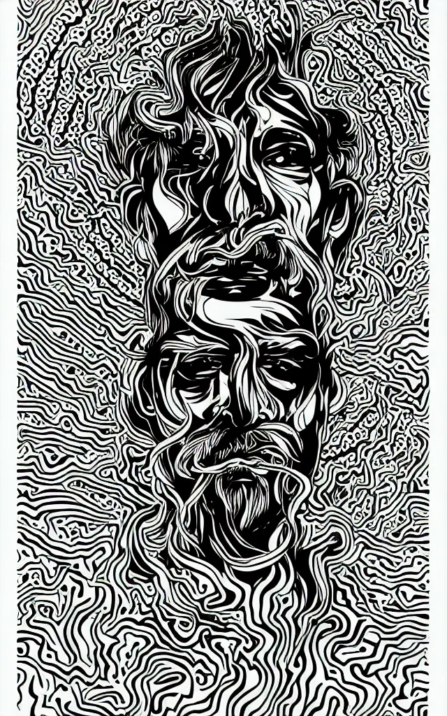 Image similar to adobe illustrator vector graphics digital art of a smoking god, psychedlic monochromatic duoblend