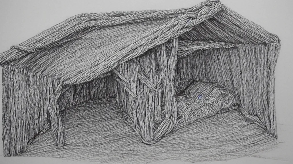 Image similar to pencil sketch sweet shelter made of ropes