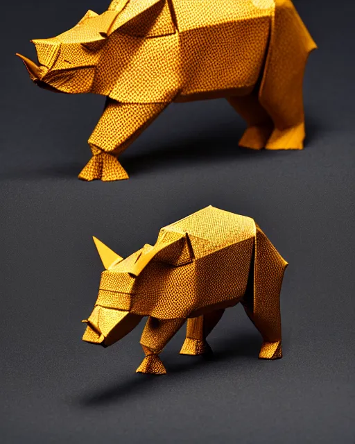 Image similar to an origami rhinoceros by akira yoshizawa, realistic, very detailed, complex, intricate, studio lighting, bokeh, sigma 5 0 mm f 1. 4