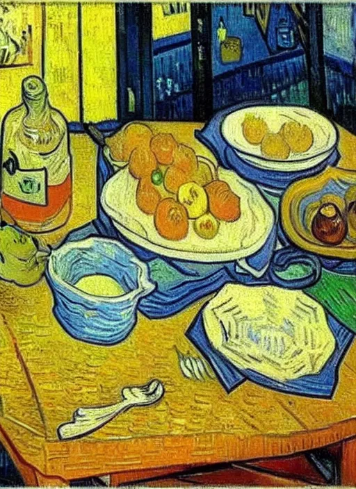 Image similar to good morning, van gogh painting breakfast on a canvas, painting by vincent van gogh, paul gauguin