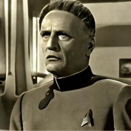 Prompt: A still of Mussolini in Star Trek
