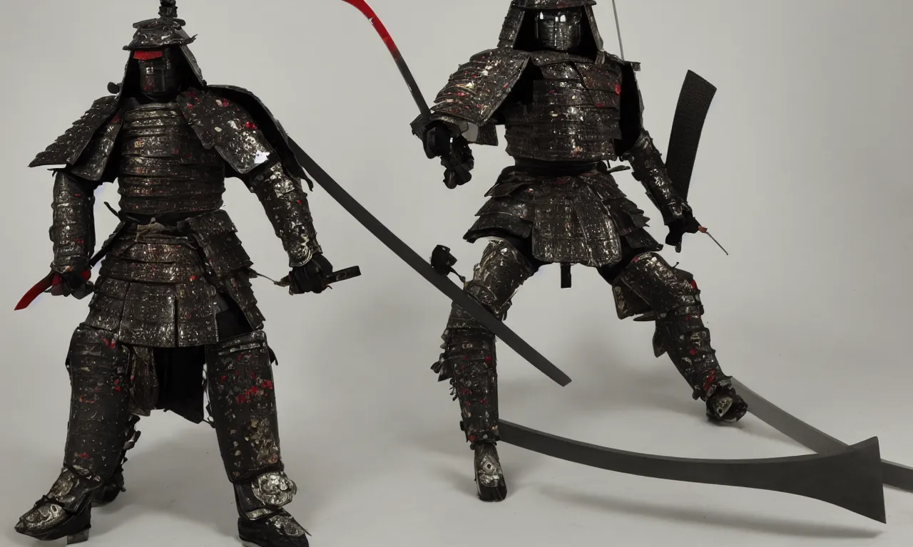 Image similar to samurai armored killer machine with twin katana sword