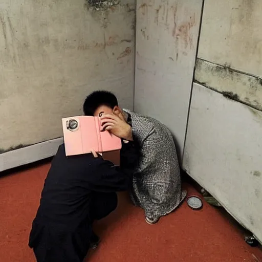 Prompt: Middle-aged Chinese man snaps a photo from a hiding place of an unsuspecting Polish woman