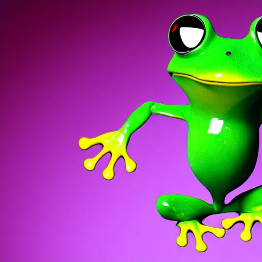 Prompt: Frog dancing at a disco in the style of Pixar, promo shoot, studio lighting