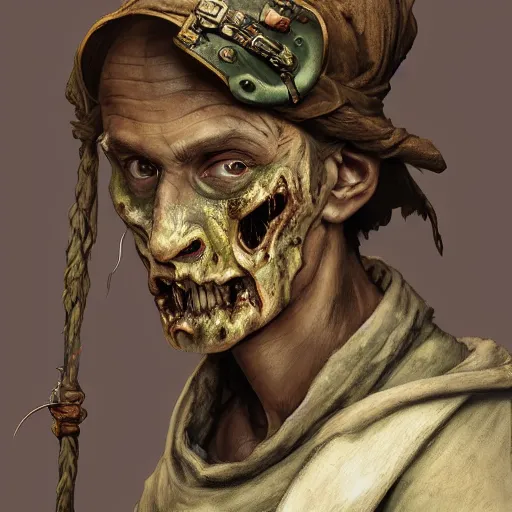 Image similar to medieval zombie peasant, D&D character, highly detailed, digital fantasy character, painted portrait, artstation, concept art, hard focus, illustration, art by artgerm and greg rutkowski and Alphonse Mucha and Craig Mullins, James Jean, Andrey Ryabovichev, Mark Simonetti and Peter Morbacher, 16k,