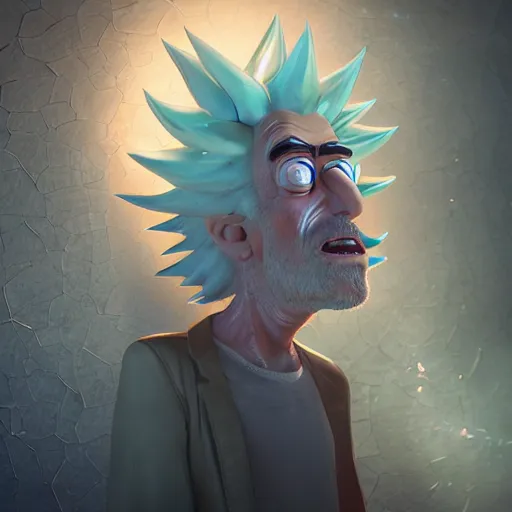 Image similar to full body pose, hyperrealistic photograph of rick sanchez from rick and morty, dim volumetric lighting, 8 k, octane beautifully detailed render, extremely hyper detailed, intricate, epic composition, cinematic lighting, masterpiece, trending on artstation, very very detailed, stunning, hdr, smooth, sharp focus, high resolution, award, winning photo, dslr, 5 0 mm