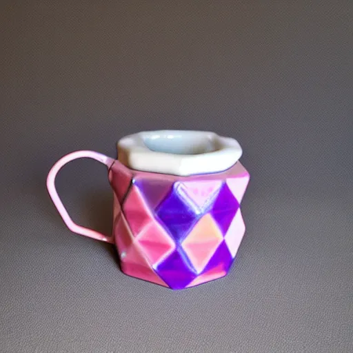 Image similar to geodesic triangle handbuilt ceramic mug with pink and purple pearlescent glaze