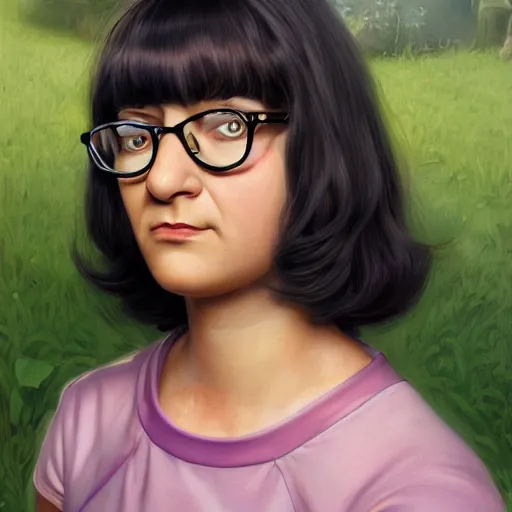 Image similar to Beautiful hyperrealistic detailed matte portrait painting of Tina Belcher, by andreas rocha and john howe, and Martin Johnson