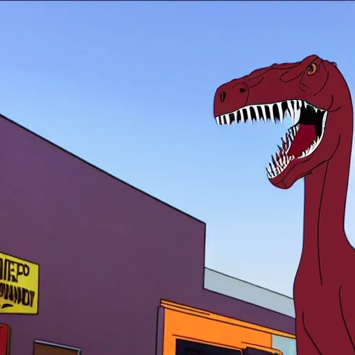 Image similar to tyrannosaurus in studio city, still from bojack horseman