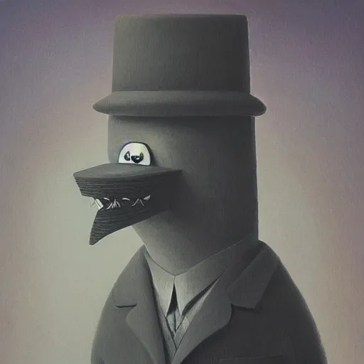 Image similar to a portrait of a character with a moustache by Shaun Tan