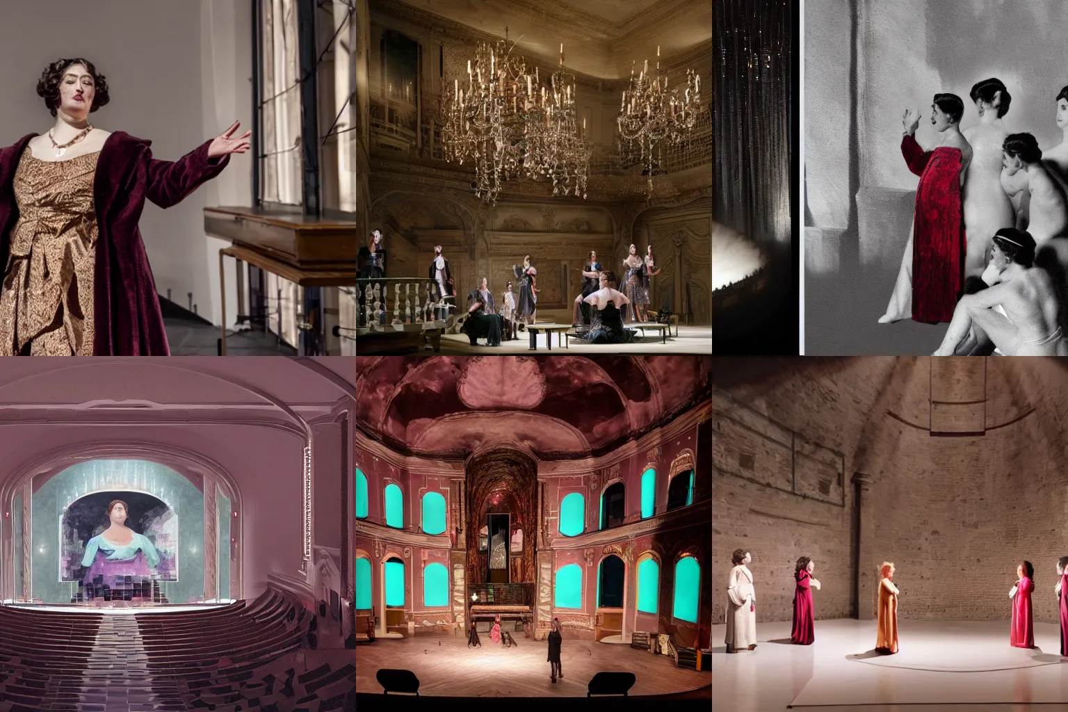 Prompt: Using AI to search for beauty in Puccini\'s Tosca, immersive installation in a contemporary artspace, photorealistic