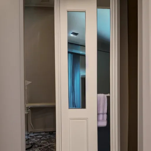 Prompt: door inside a window inside a closet inside a mirror inside a bathroom inside a door inside a window