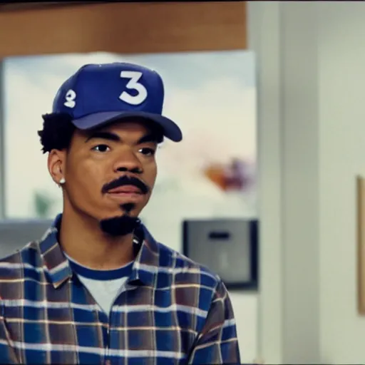 Image similar to a tv still of Chance The Rapper starring as a college student in a 1990 tv sitcom, 40mm lens