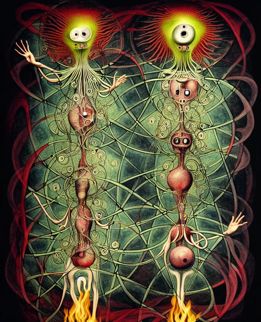 Image similar to whimsical freaky creature sings a unique canto about'as above so below'being ignited by the spirit of haeckel and robert fludd, breakthrough is iminent, glory be to the magic within, painted by ronny khalil