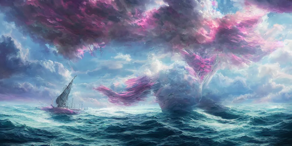 Prompt: ship sailing within the clouds, fantasy, trending on artstation, digital art, hyper detailed, hyper colorful