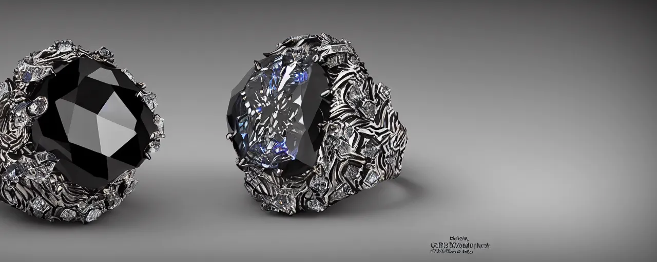 Image similar to black magic crystal ring, fire, flame, crystal, engravings, diamonds, product design, jewelry, colorful, art by gerald brom, greg rutkowski and artgerm, photo realism, unreal engine, c 4 d