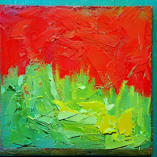 oil paint impasto relief, large red and green shiny Stable Diffusion