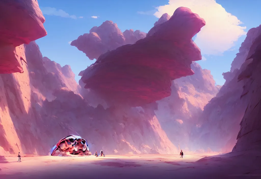 Image similar to futuristic caves in a desert, rocks, anime, official fanart behance hd artstation by jesper ejsing and makoto shinkai, 4 k