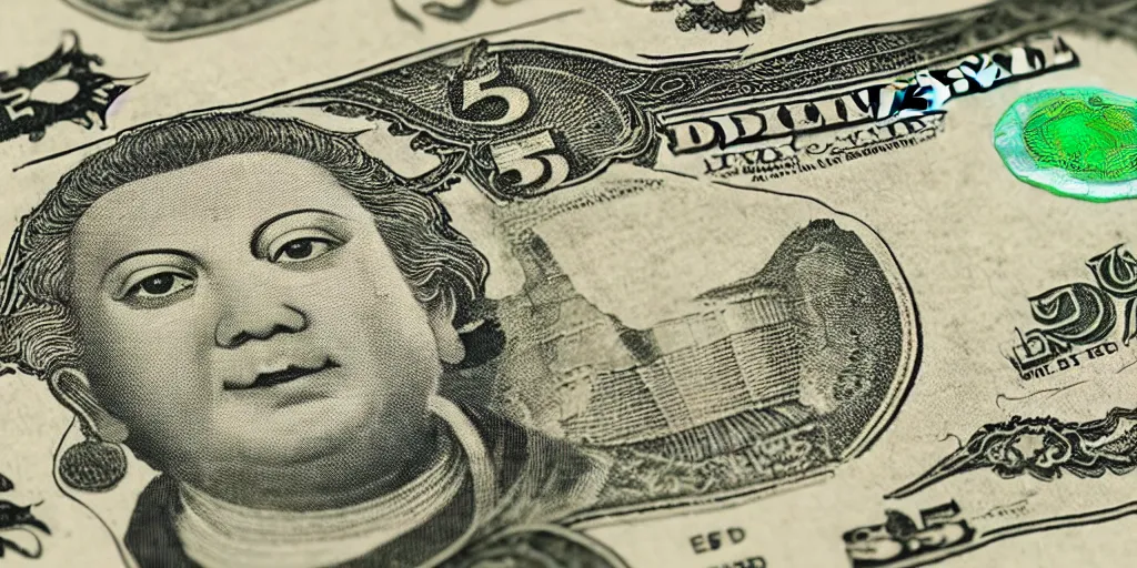 Prompt: 5 dollar bill with a buddha on it, high details